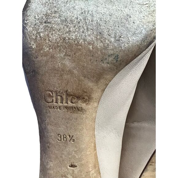 CHLOE Beige Leather Scalloped Block Heel Pumps Made Italy USA Size 8, MSRP:$550 - Picture 8 of 10